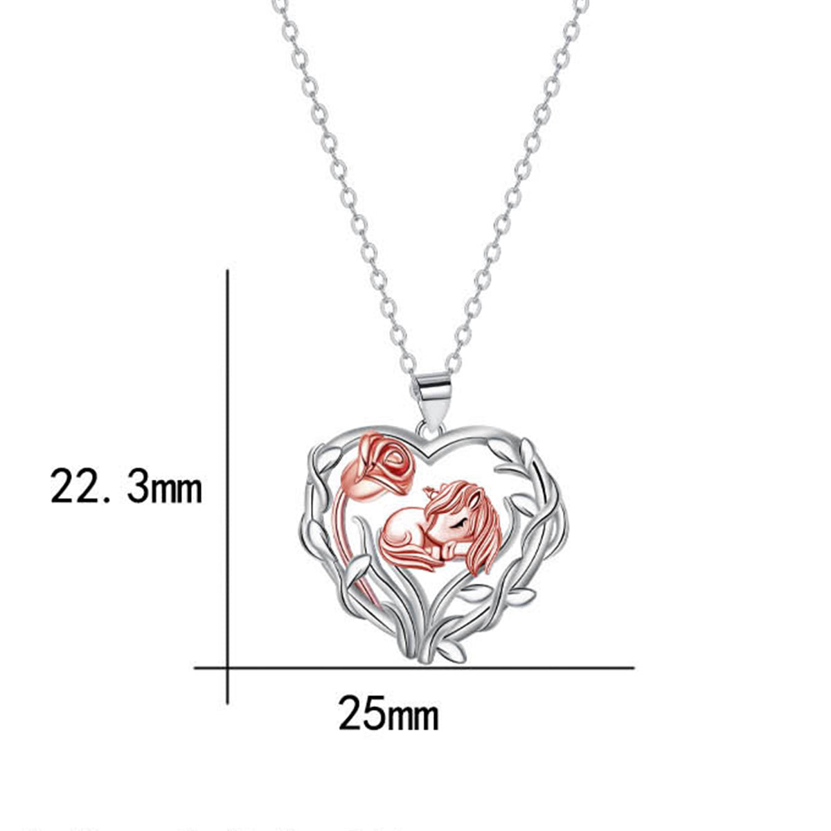 Collar con colgante de corazón de cobre bañado en plata y oro rosa