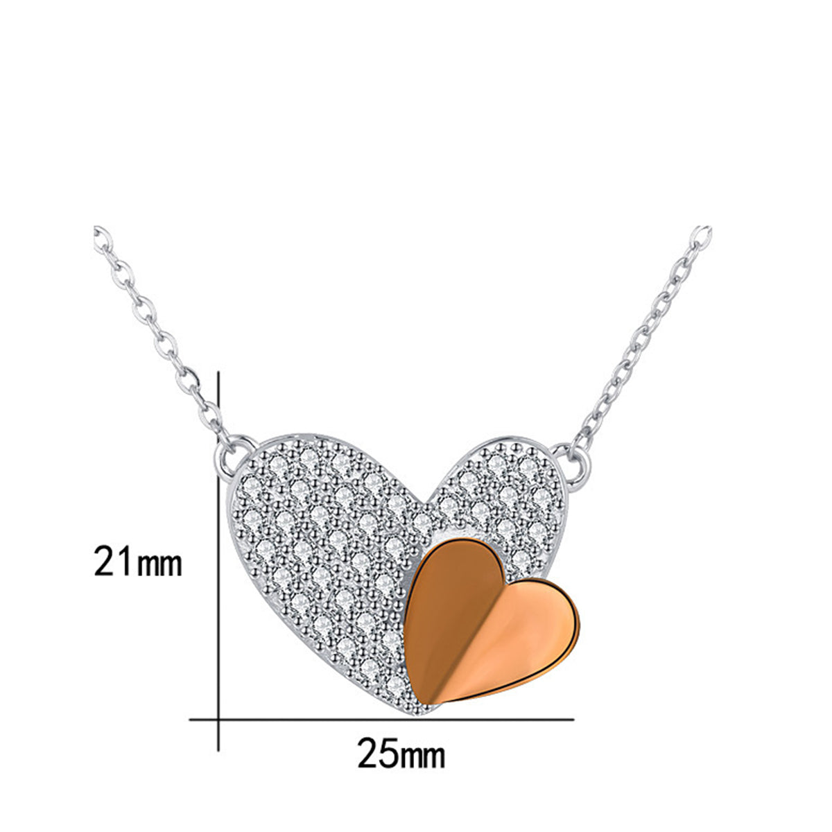 Copper With Silver/Rosgold Plated Heart Pendant Necklace
