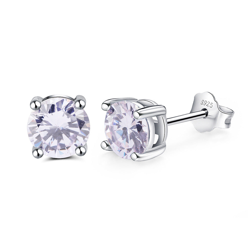 925 Sterling Silver 4 Claws 6mm Round Birthstone Earrings