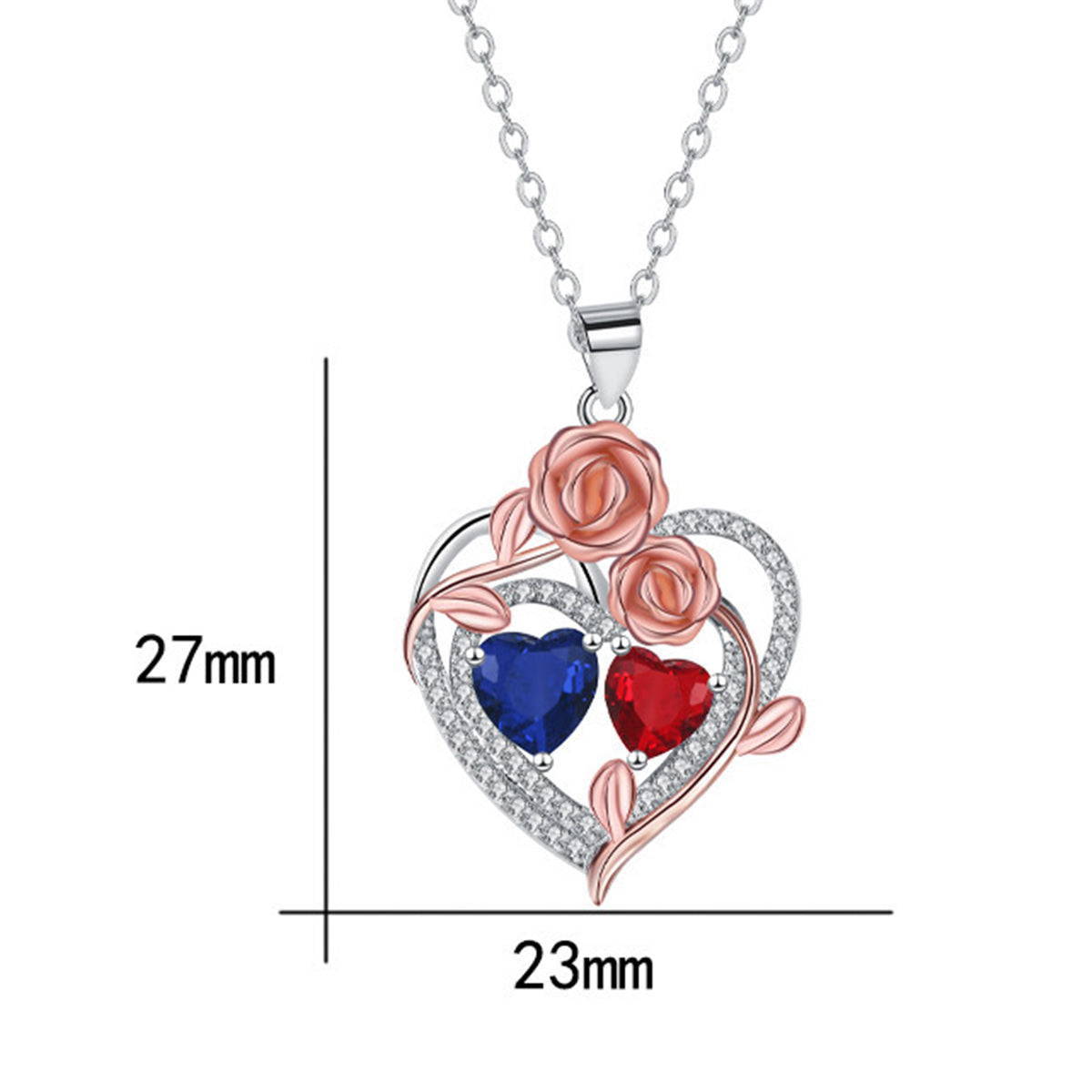 Copper With Silver/Rosegold Plated Heart Pendant Necklace
