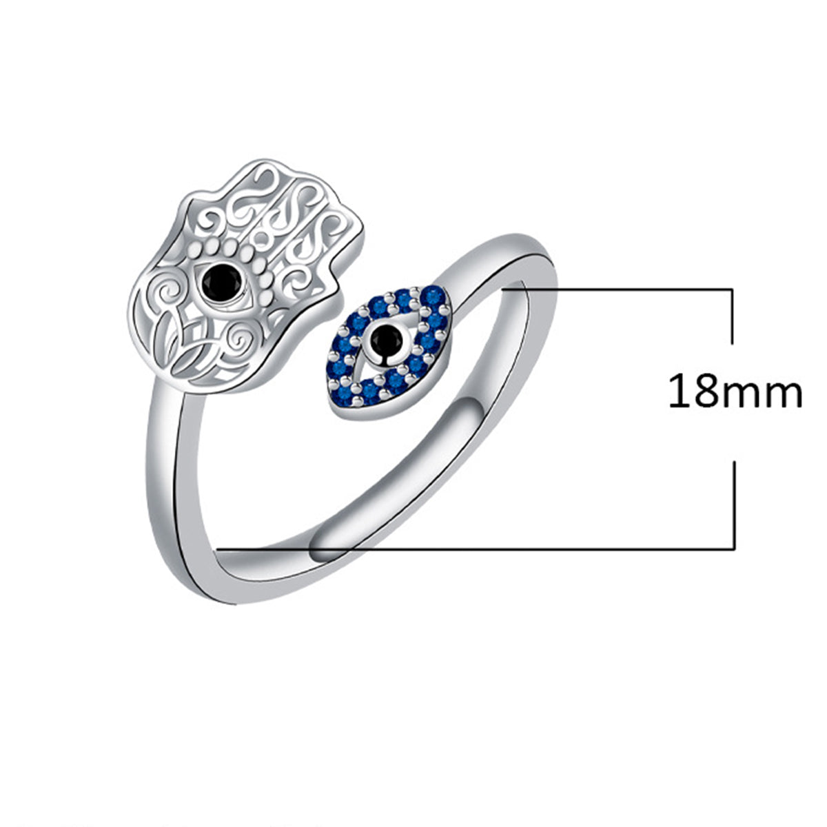 Copper With Silver Plated Evil Eye Fashion Ring