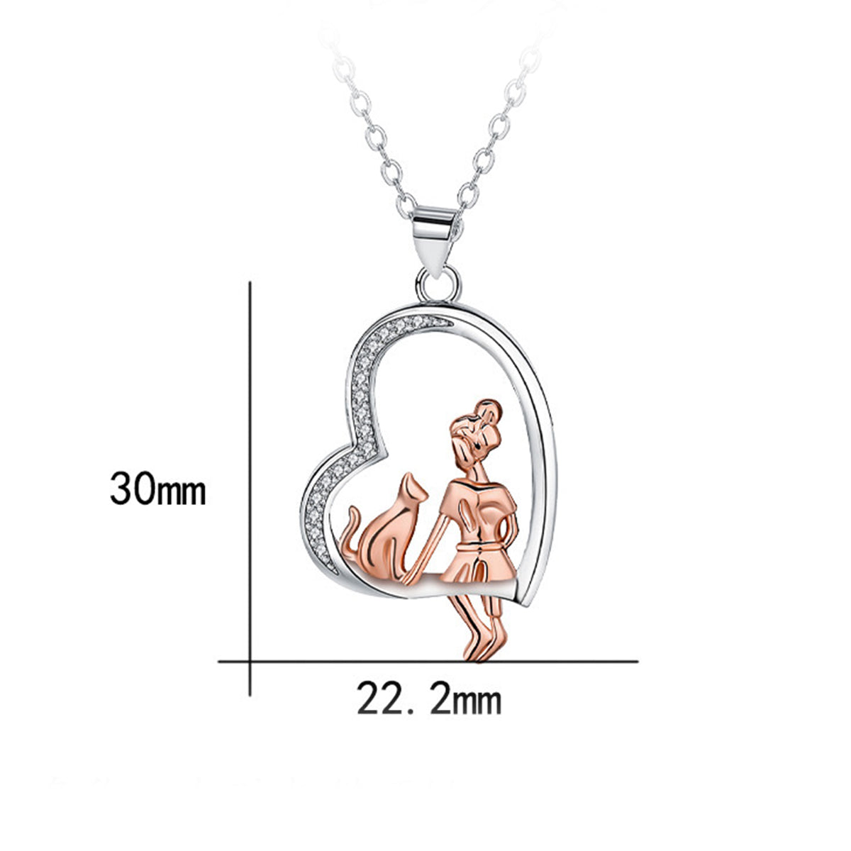 Copper With Silver/Rosegold Plated Cat and Girl Heart Pendant Necklace
