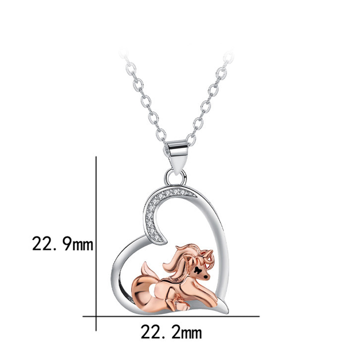 Copper With Silver/Rosegold Plated Heart Unicorn Pendant Necklace for Women