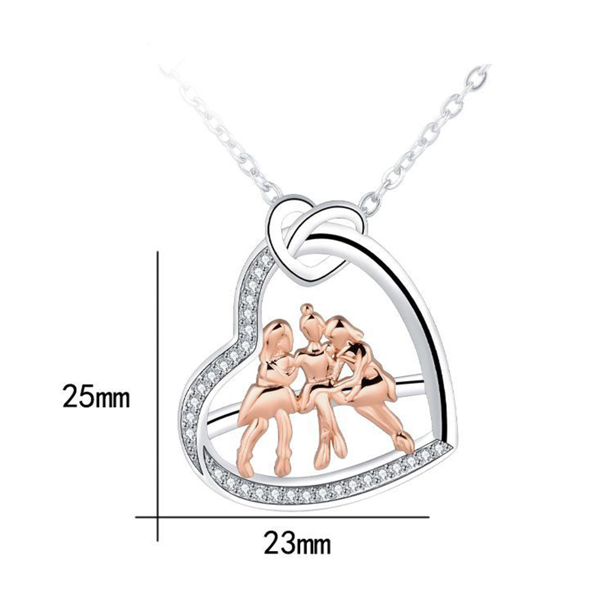 Copper With Silver/Rosgold Plated Heart Friends Pendant Necklace