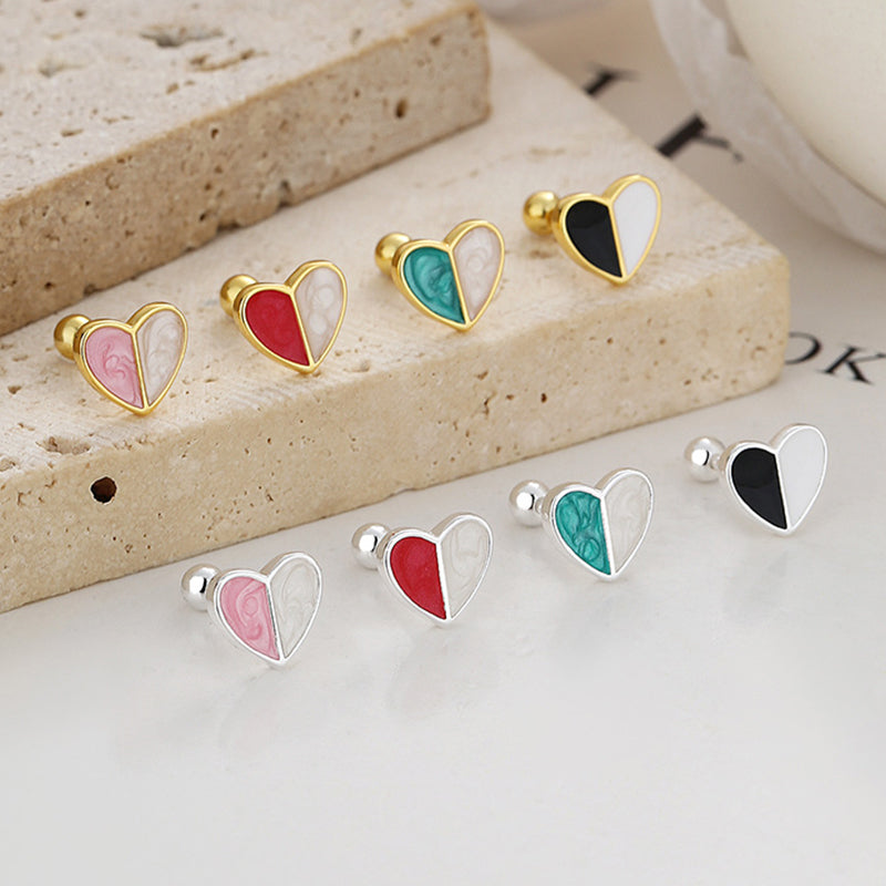 925 Sterling Silver Heart Screw Back Stud Earrings