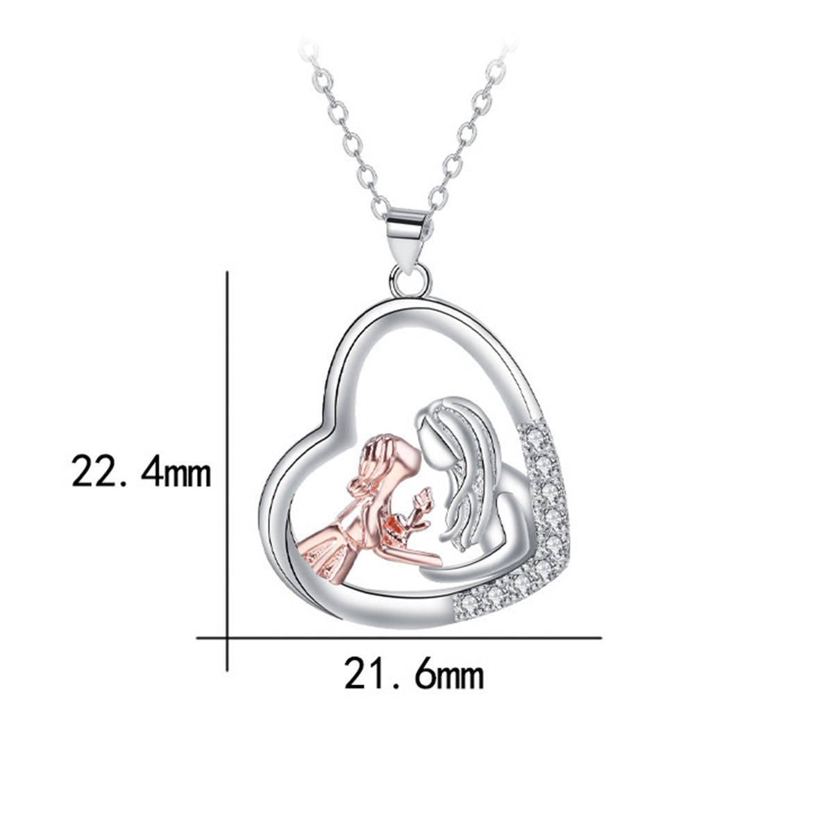 Copper With Silver Plated Heart Pendant Necklace for Women