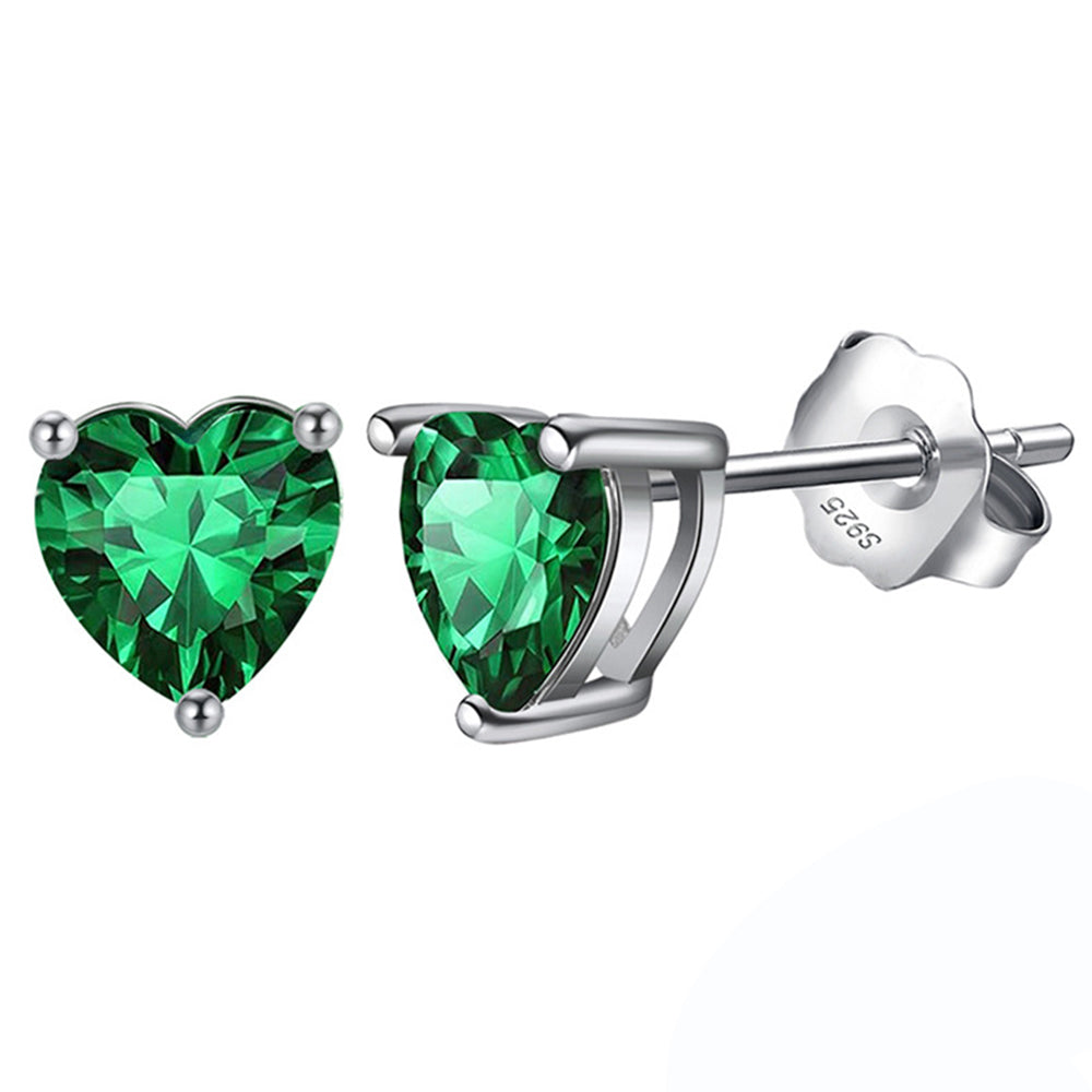 925 Sterling Silver Birthstone Heart Earrings