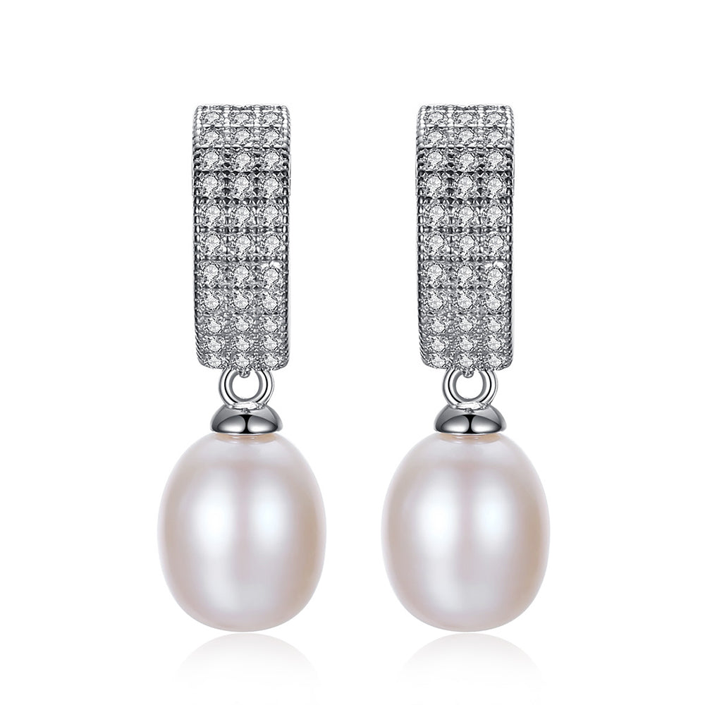 925 Sterling Silver Natural Pearl Drop Earrings Fashion Jewelry Gift for Women Girls