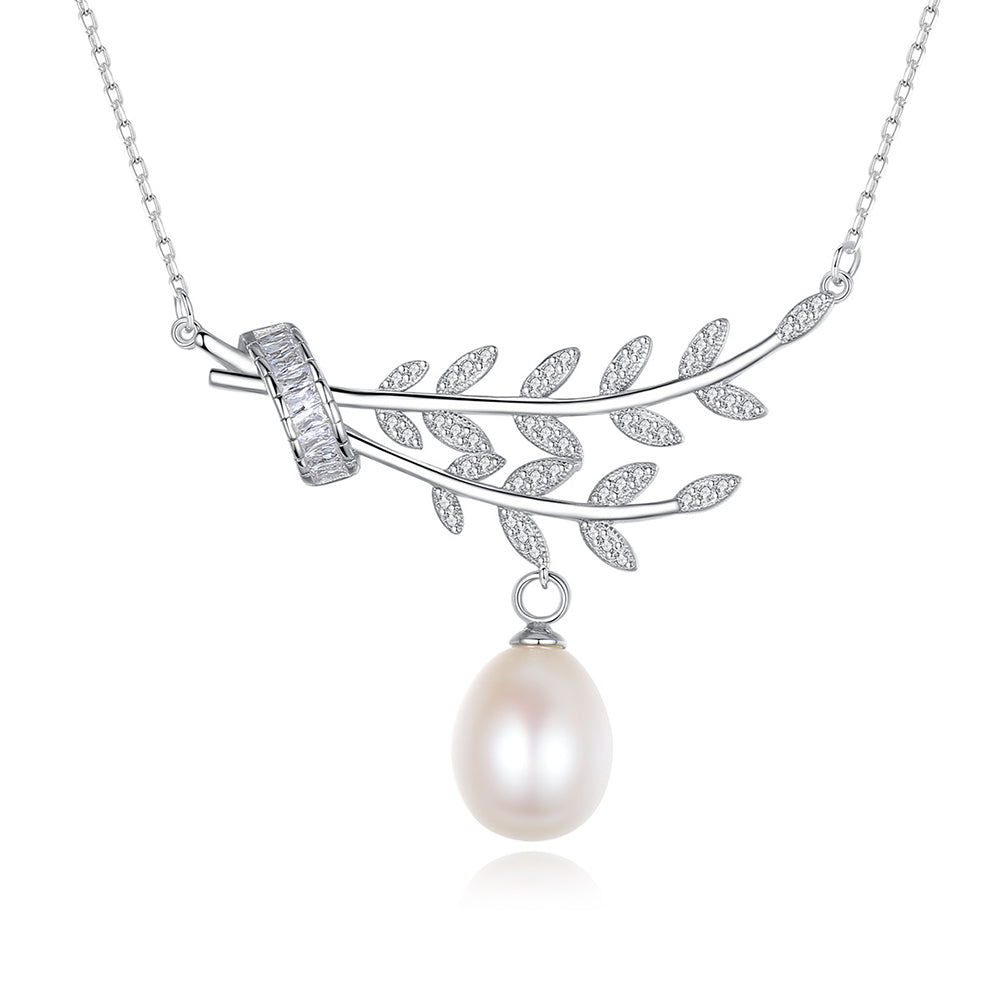 925 Sterling Silver Natural Pearl Drop Necklace Fashion Jewelry Gift for Women Girls