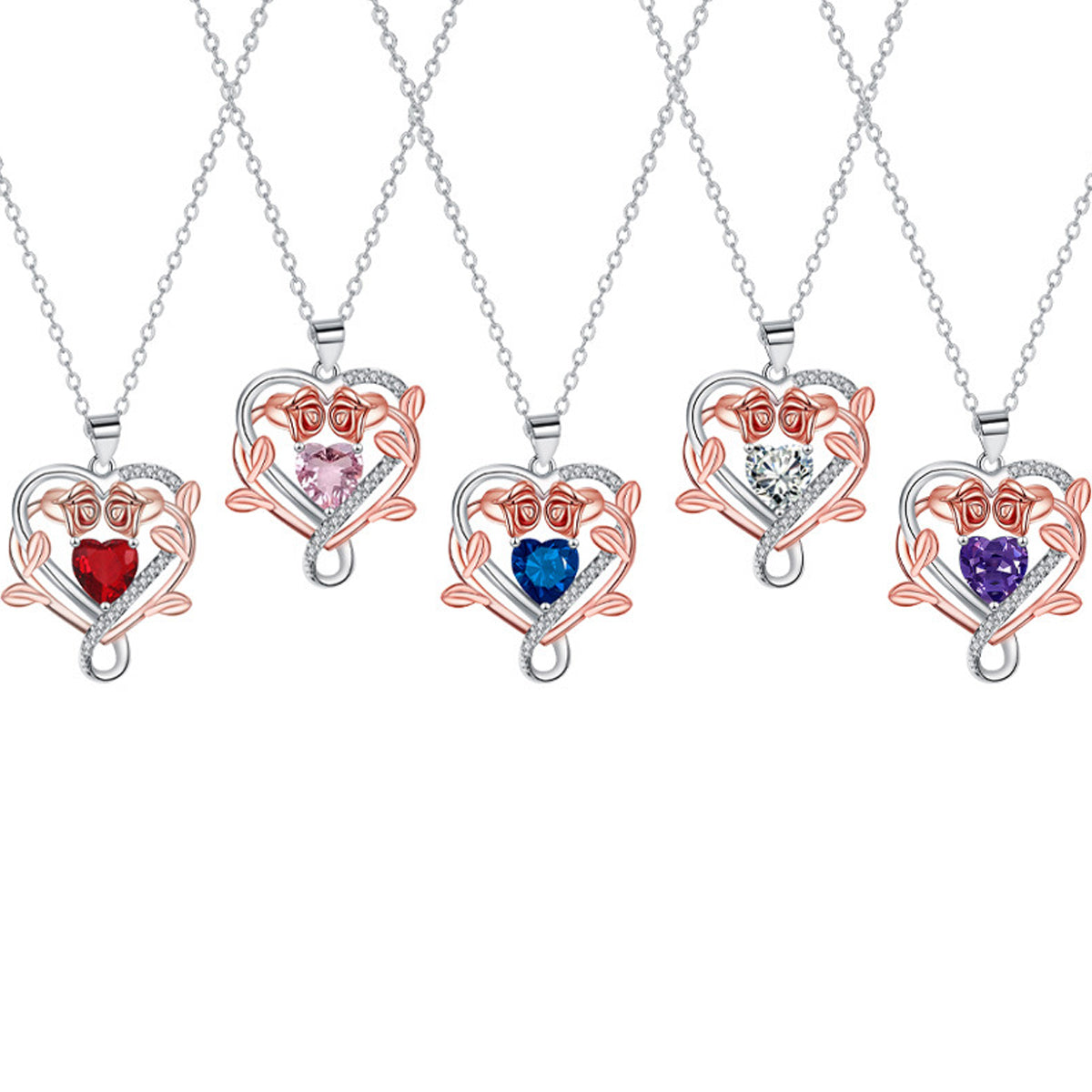 Copper With Silver/Rosegold Plated Heart Pendant Necklace