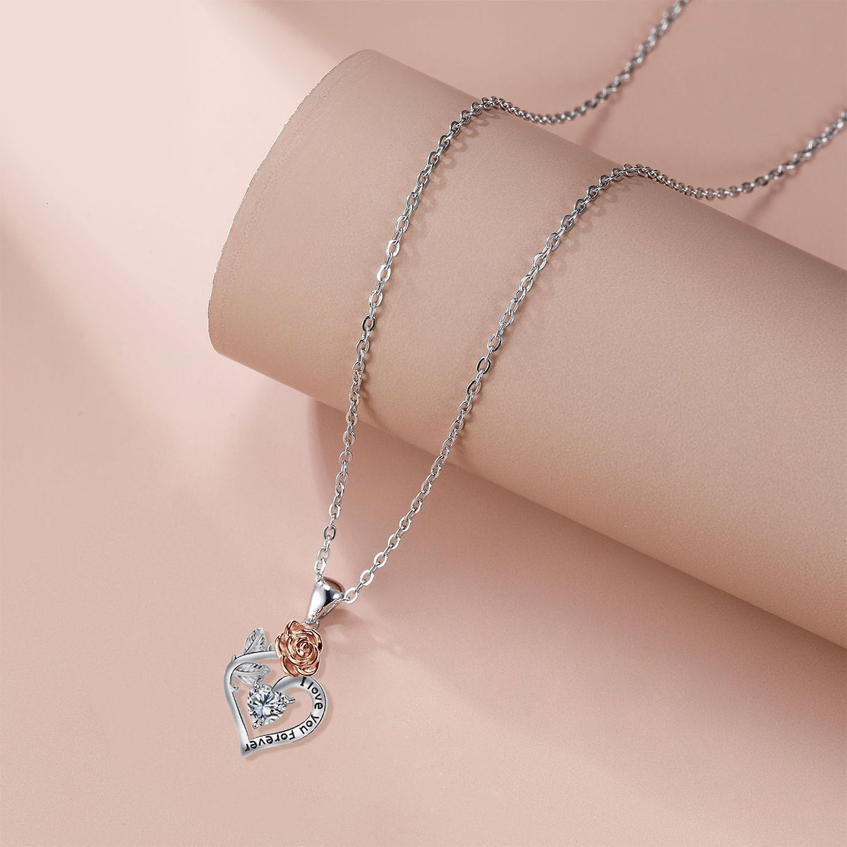 Copper With Silver/Rosegold Plated Heart Pendant Necklace
