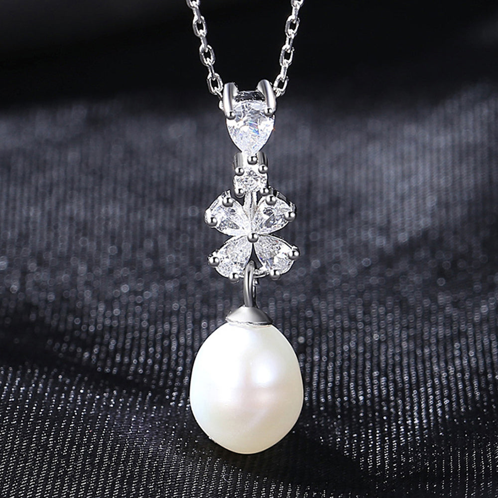 925 Sterling Silver Natural Pearl Drop Necklace Fashion Jewelry Gift for Women Girls