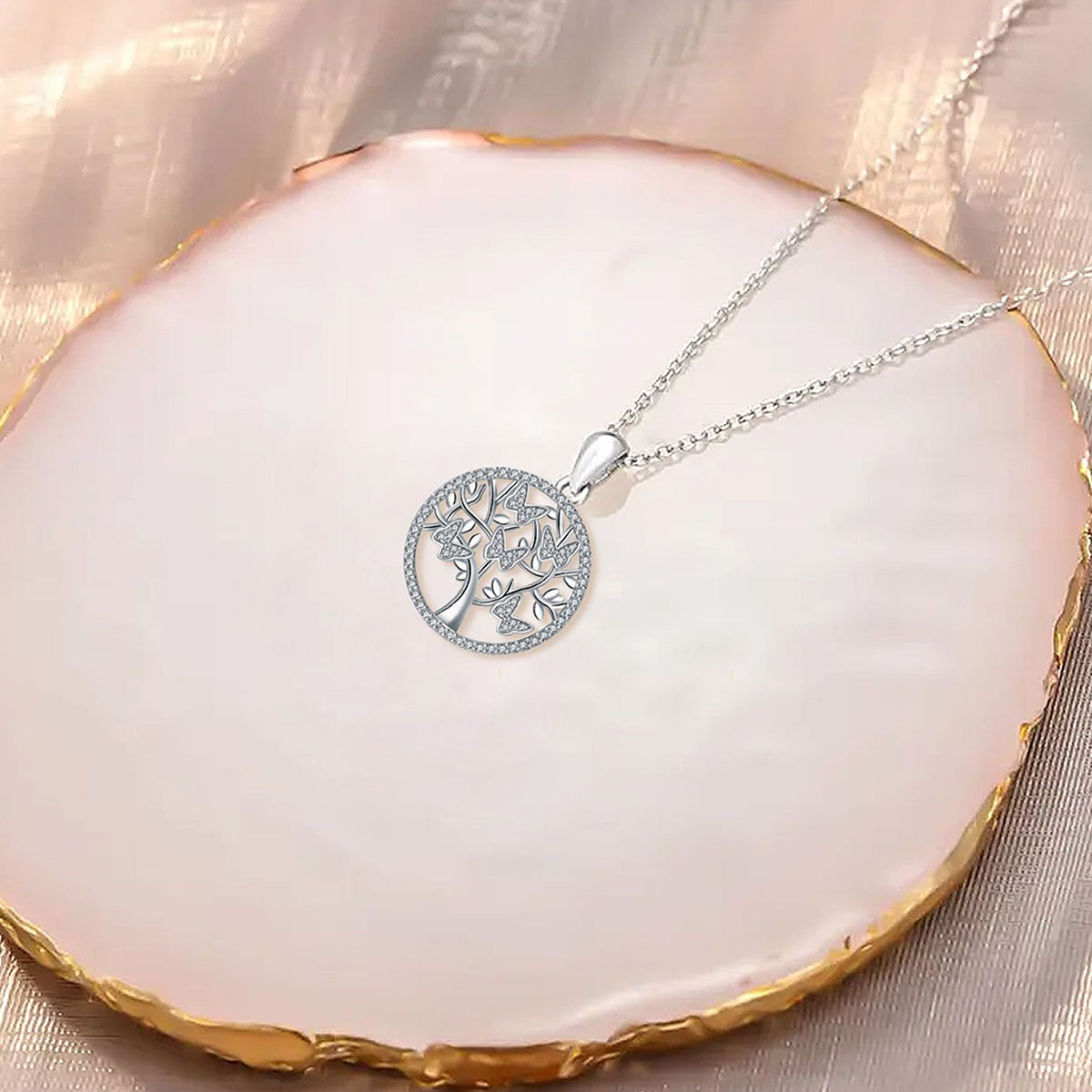 Copper With Silver Plated Heart Tree Pendant Necklace