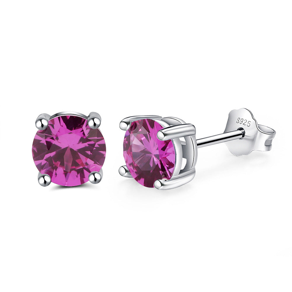 925 Sterling Silver 4 Claws 6mm Round Birthstone Earrings
