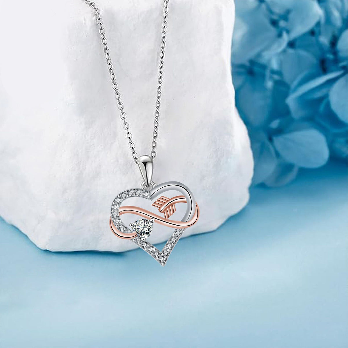 Copper With Silver/Rosegold Plated Heart Pendant Necklace