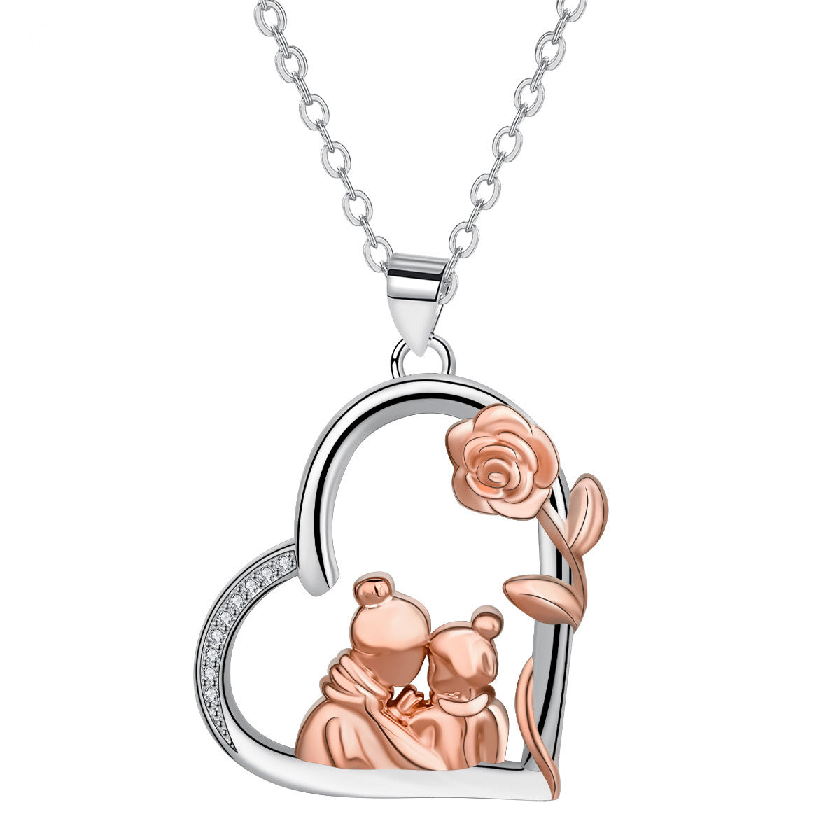 Copper With Silver/Rosegold Plated Rose Pendant Necklace for Women