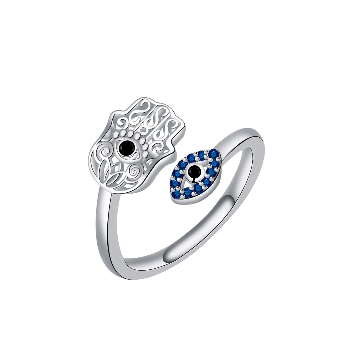 Copper With Silver Plated Evil Eye Fashion Ring
