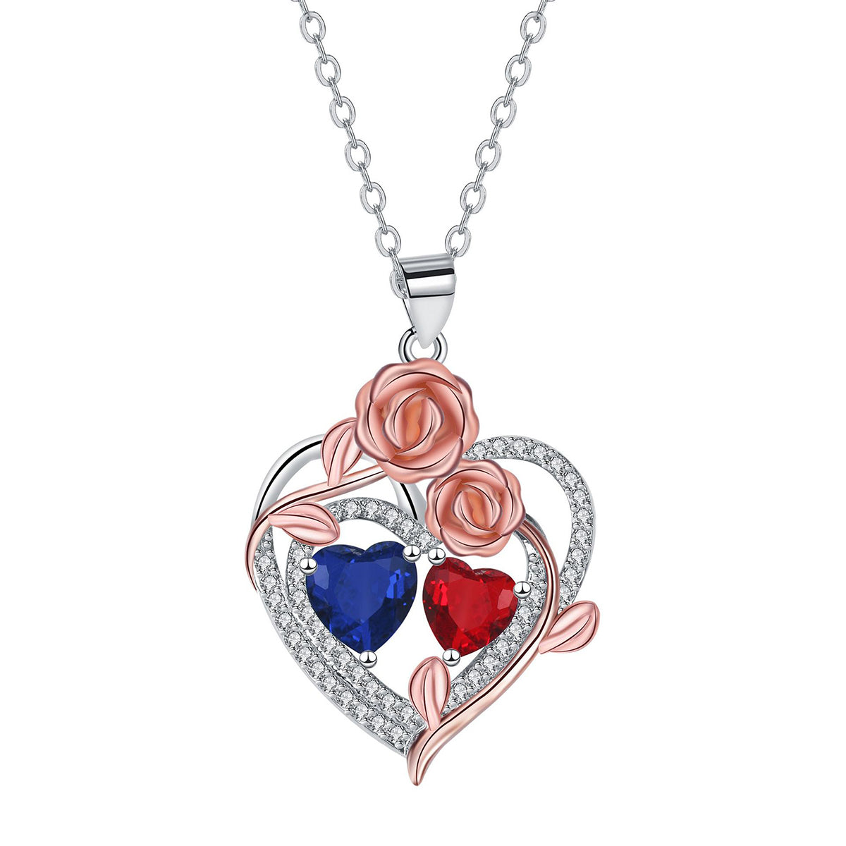 Copper With Silver/Rosegold Plated Heart Pendant Necklace