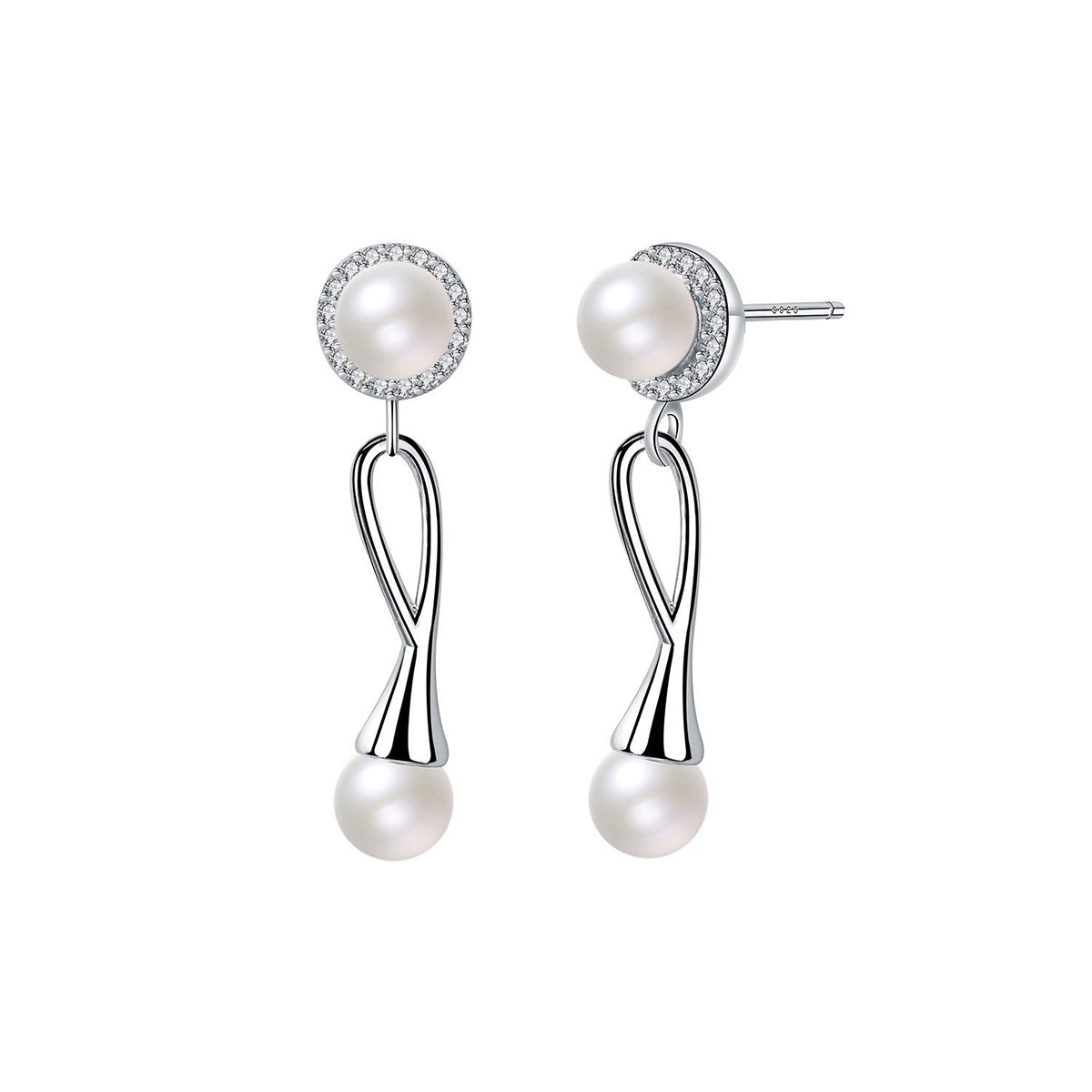 Copper With Silver Plated Fashion Jewelry Pearl Earrings