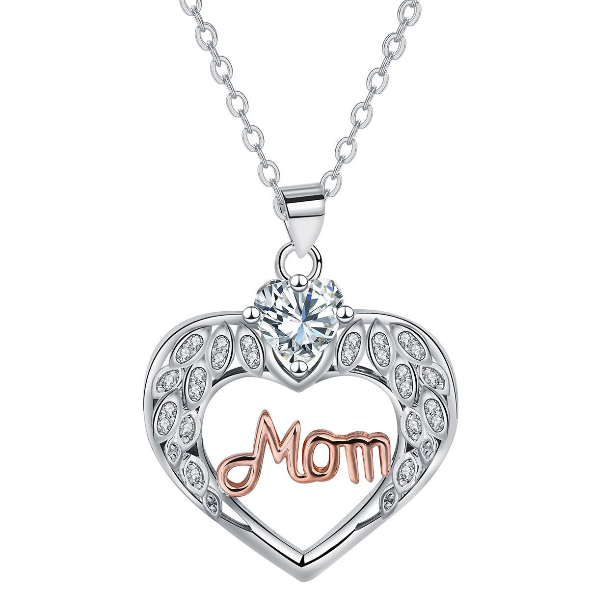 Copper With Silver/Rosegold Plated Mom Heart Pendant Necklace for Women