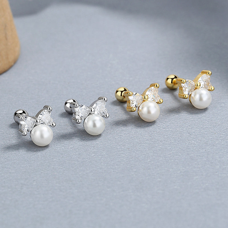 925 Sterling Silver Pearl Screw Back Stud Earrings