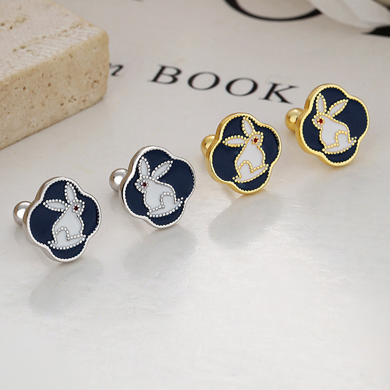 925 Sterling Silver Rabbit Screw Back Stud Earrings