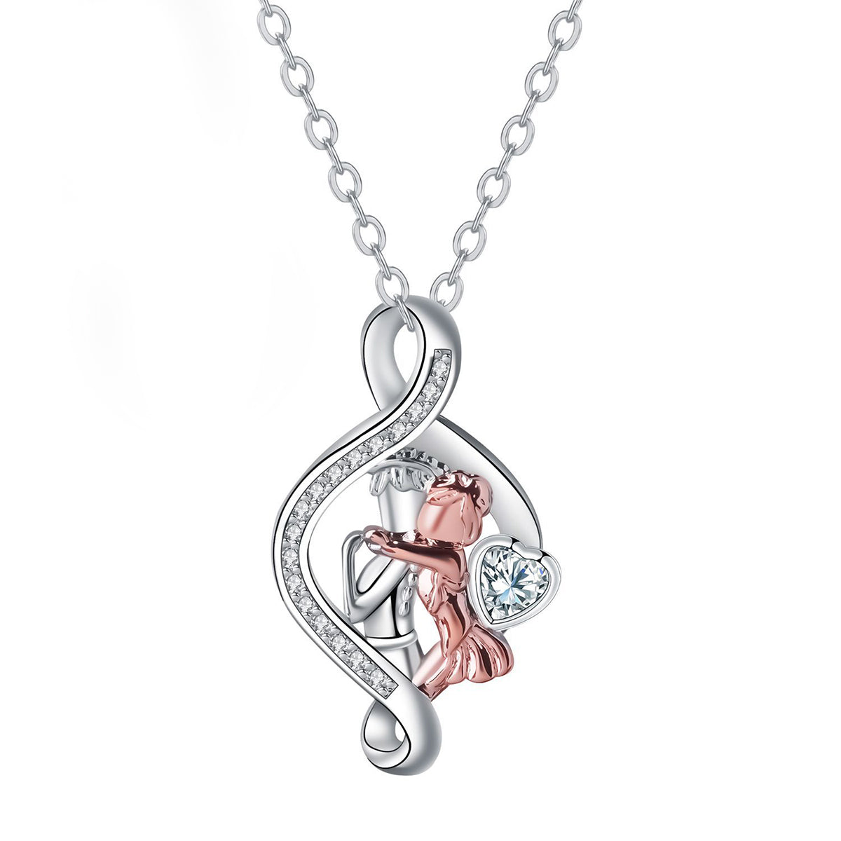 Copper With Silver/Rosegold Plated Heart Pendant Necklace