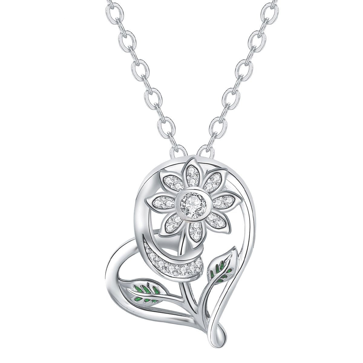 Copper With Silver Plated Heart Flower Pendant Necklace for Women
