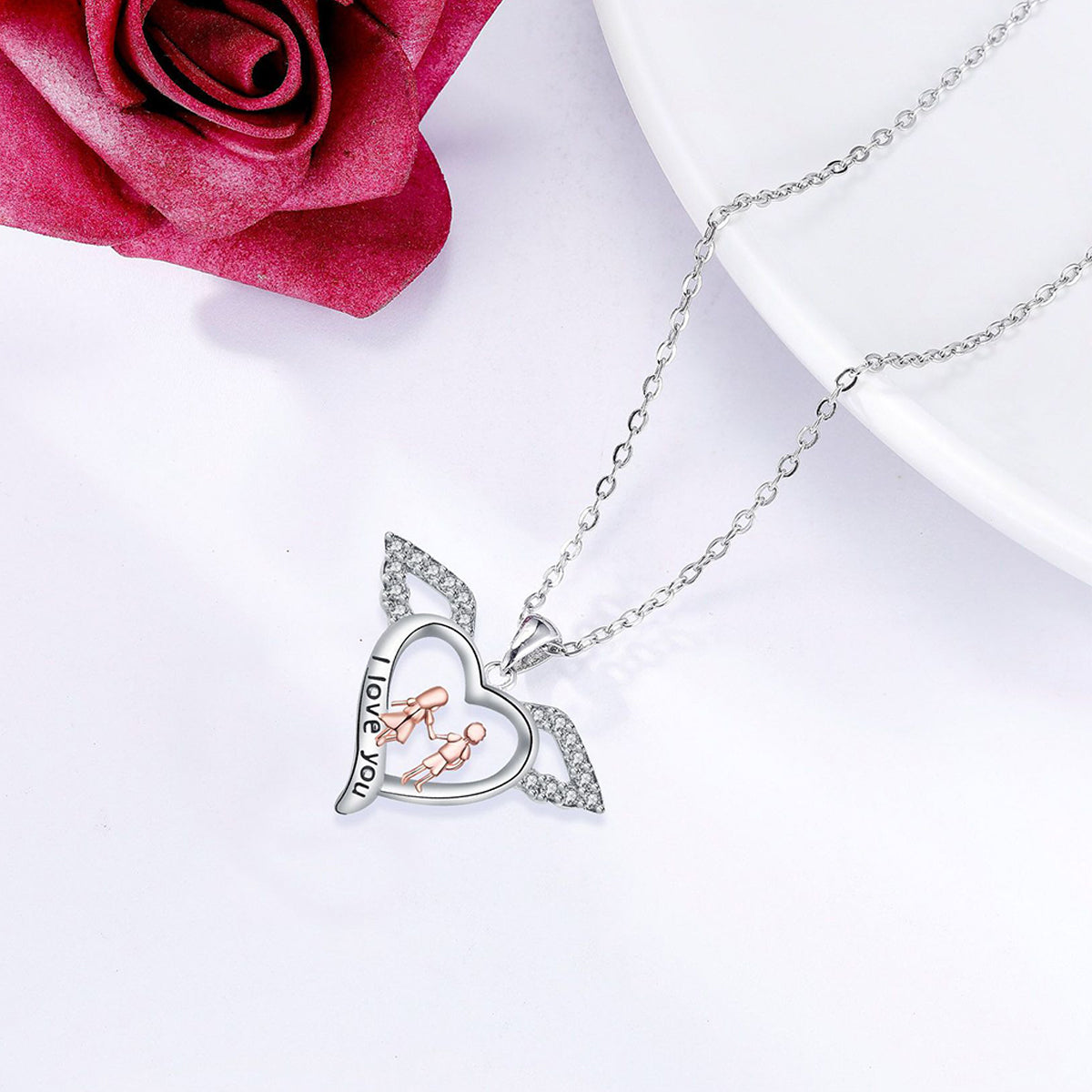 Copper With Silver/Rosegold Plated Heart Pendant Necklace