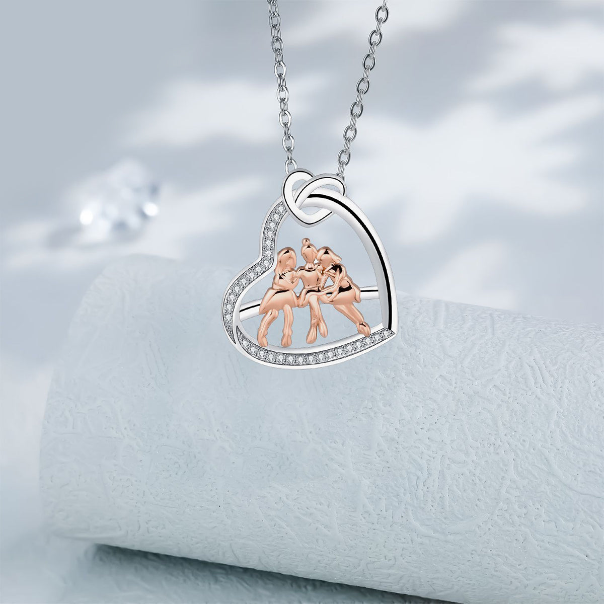 Copper With Silver/Rosgold Plated Heart Friends Pendant Necklace