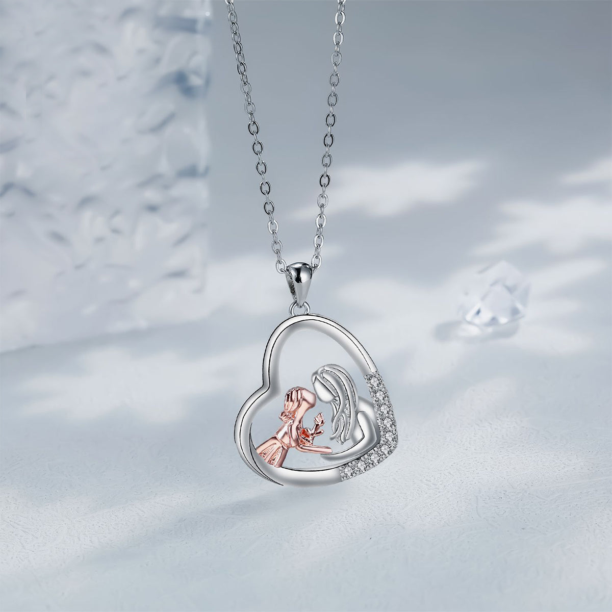 Copper With Silver Plated Heart Pendant Necklace for Women