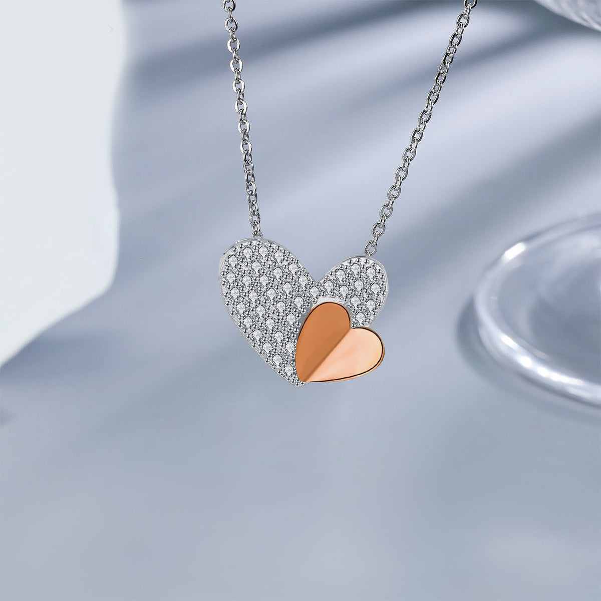 Copper With Silver/Rosgold Plated Heart Pendant Necklace