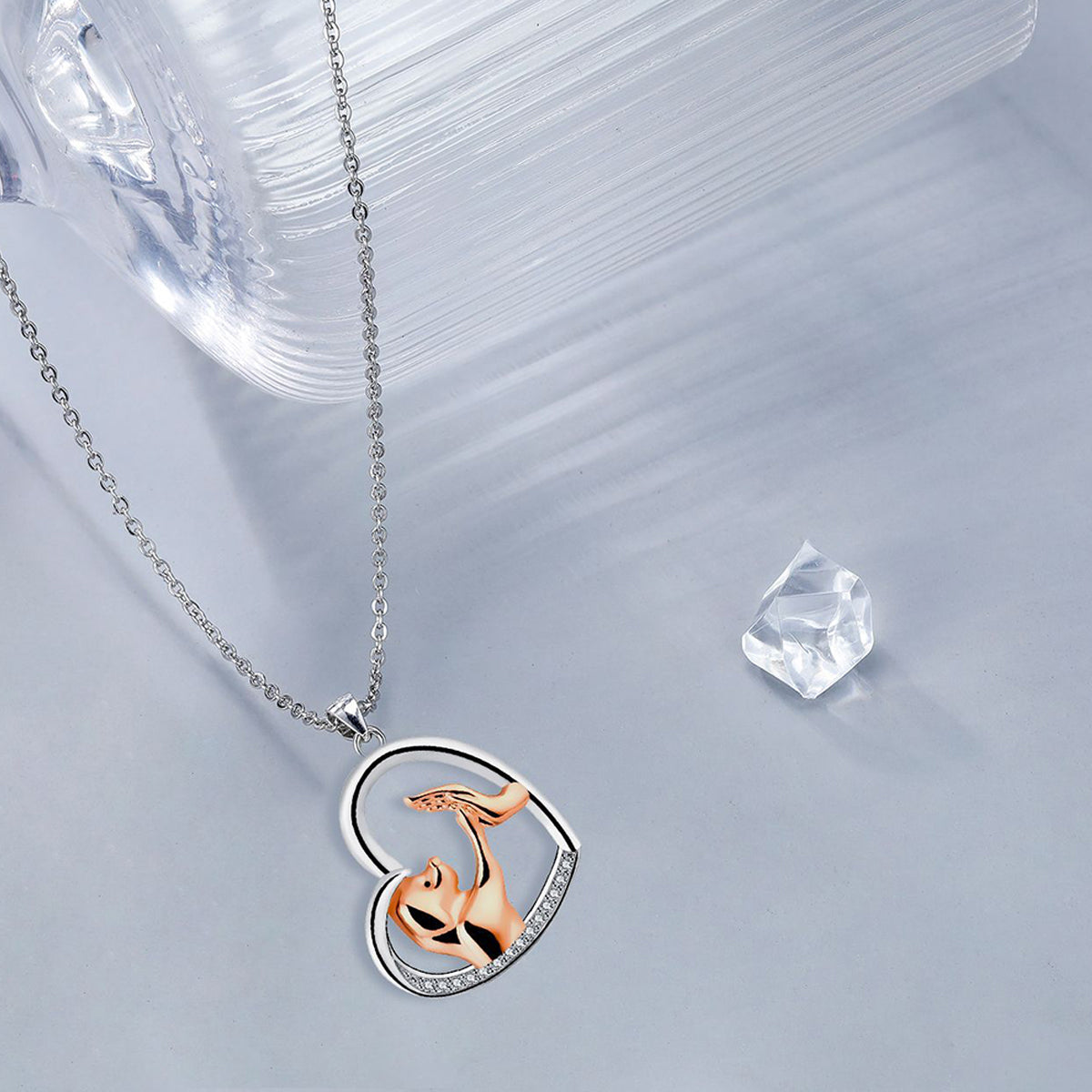 Copper With Silver/Rosgold Plated Heart Pendant Necklace