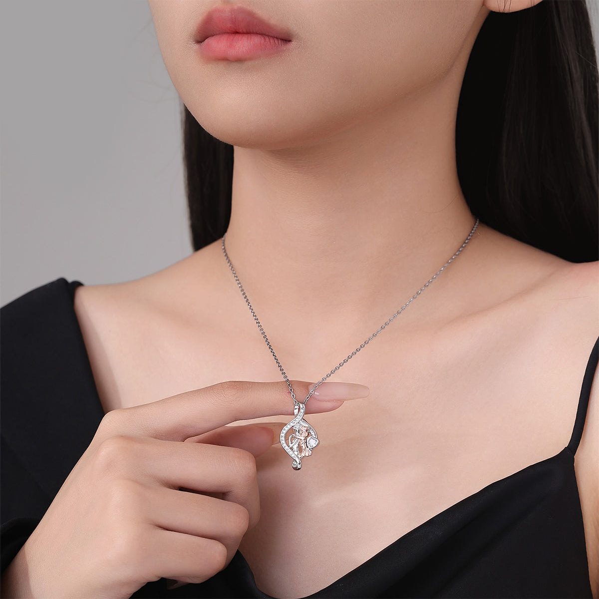 Copper With Silver/Rosegold Plated Heart Pendant Necklace