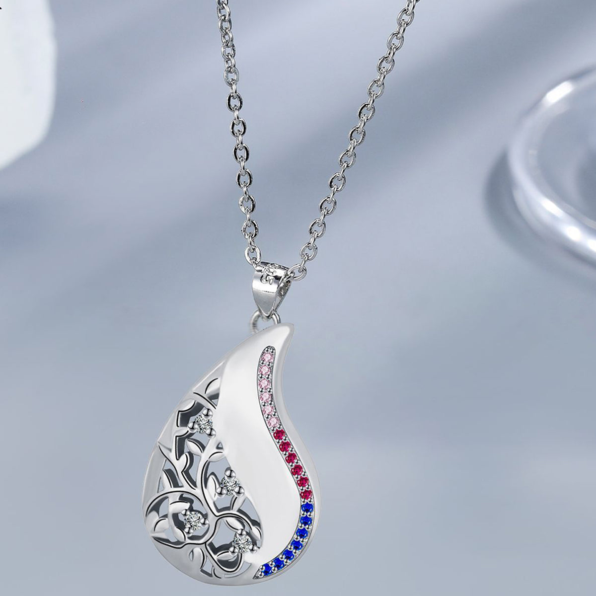Copper With Silver Plated Water Drop Pendant Necklace