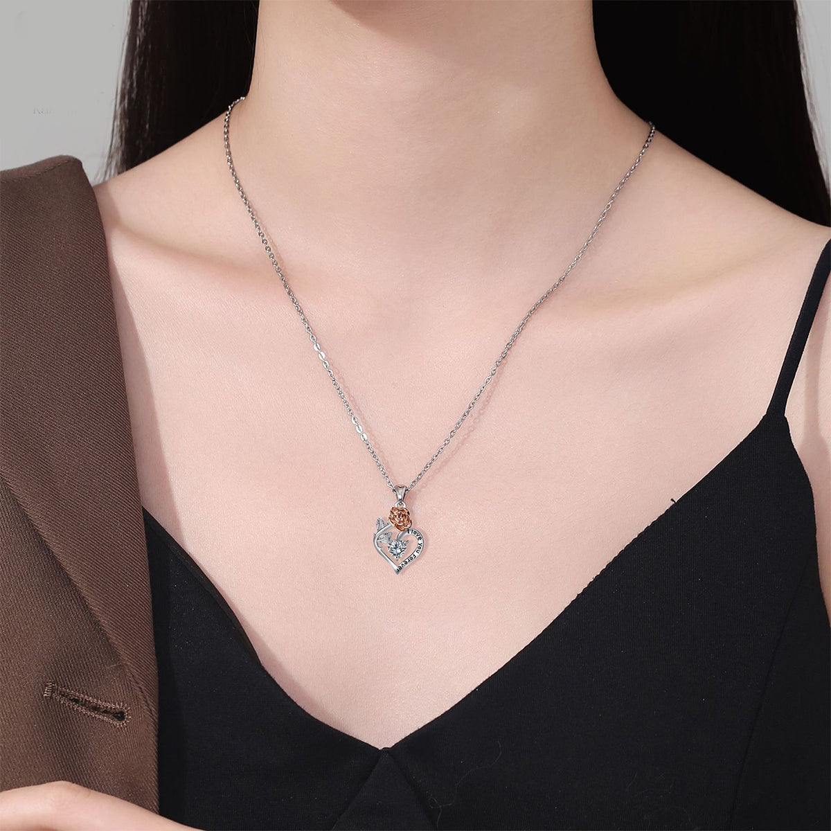 Copper With Silver/Rosegold Plated Heart Pendant Necklace