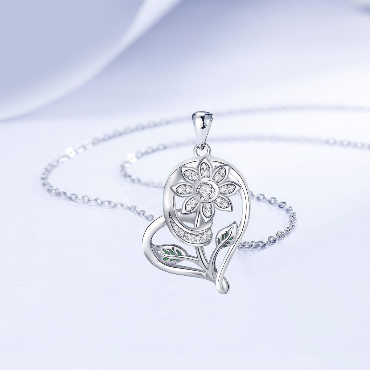 Copper With Silver Plated Heart Flower Pendant Necklace for Women