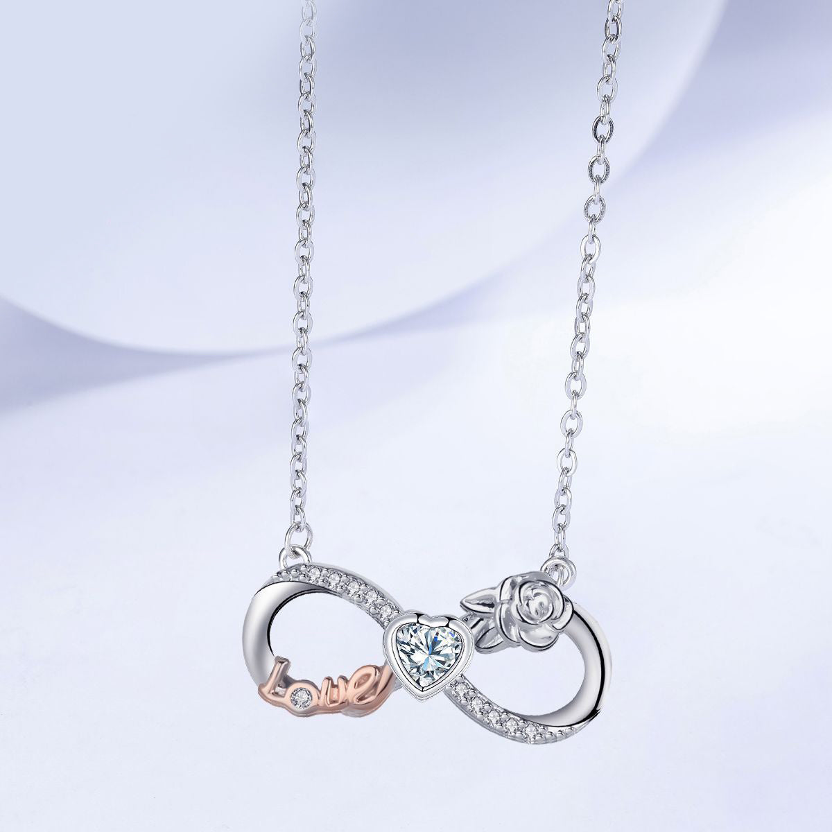 Copper With Silver/Rosegold Plated Infinity Love Pendant Necklace for Women