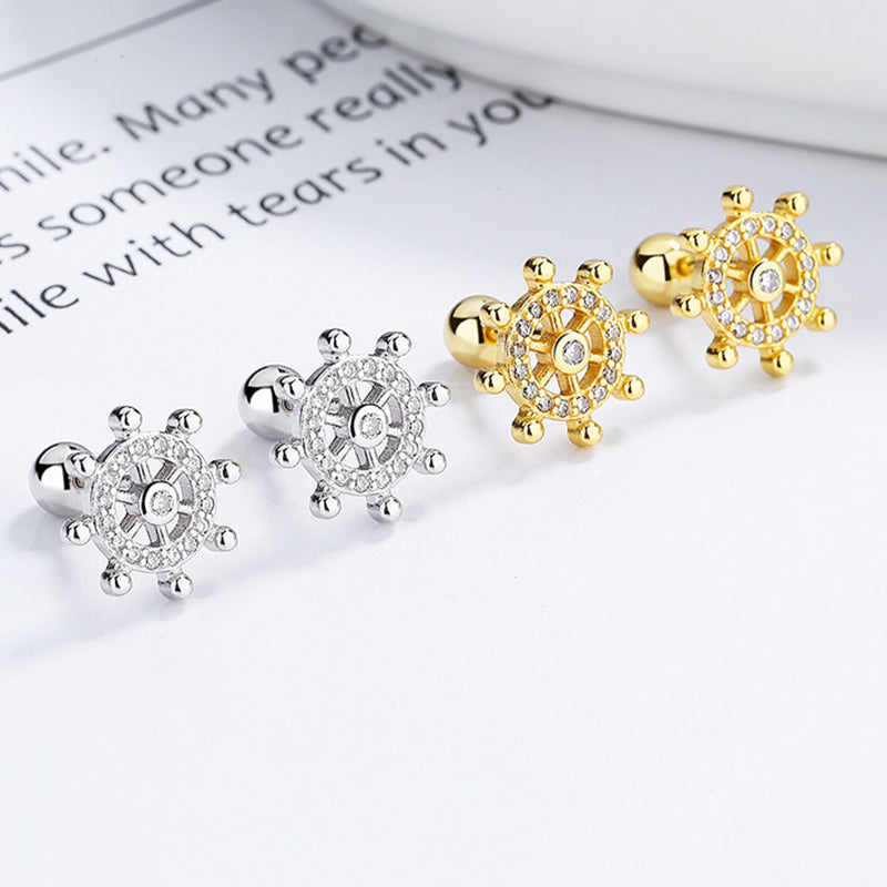 925 Sterling Silver Wheel Screw Back Stud Earrings