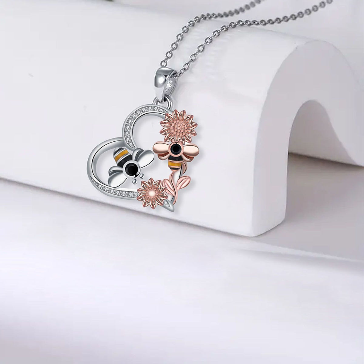 Copper With Silver/Rosegold Plated Heart Pendant Necklace