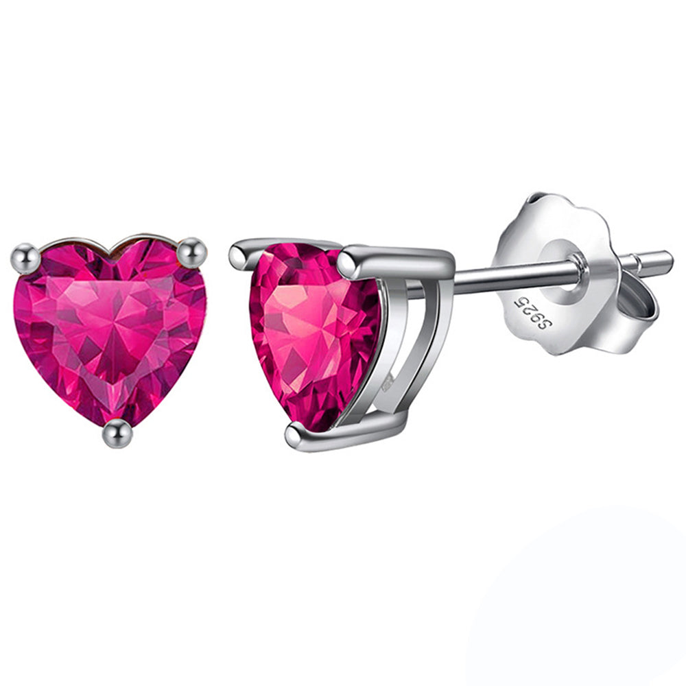 925 Sterling Silver Birthstone Heart Earrings