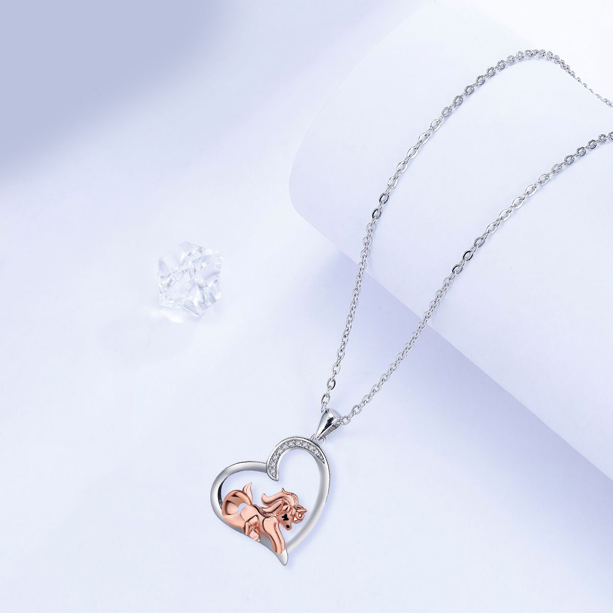 Copper With Silver/Rosegold Plated Heart Unicorn Pendant Necklace for Women