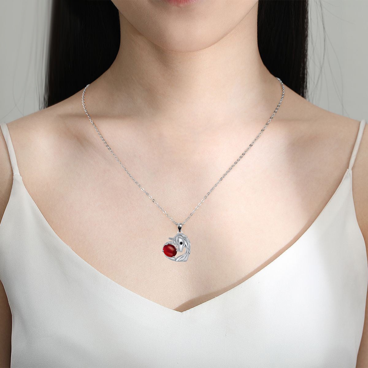 Copper With Silver Plated Heart Unicorn Pendant Necklace