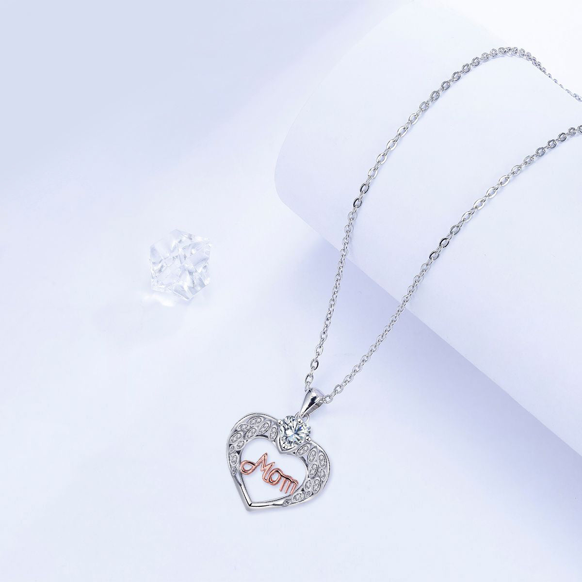 Copper With Silver/Rosegold Plated Mom Heart Pendant Necklace for Women