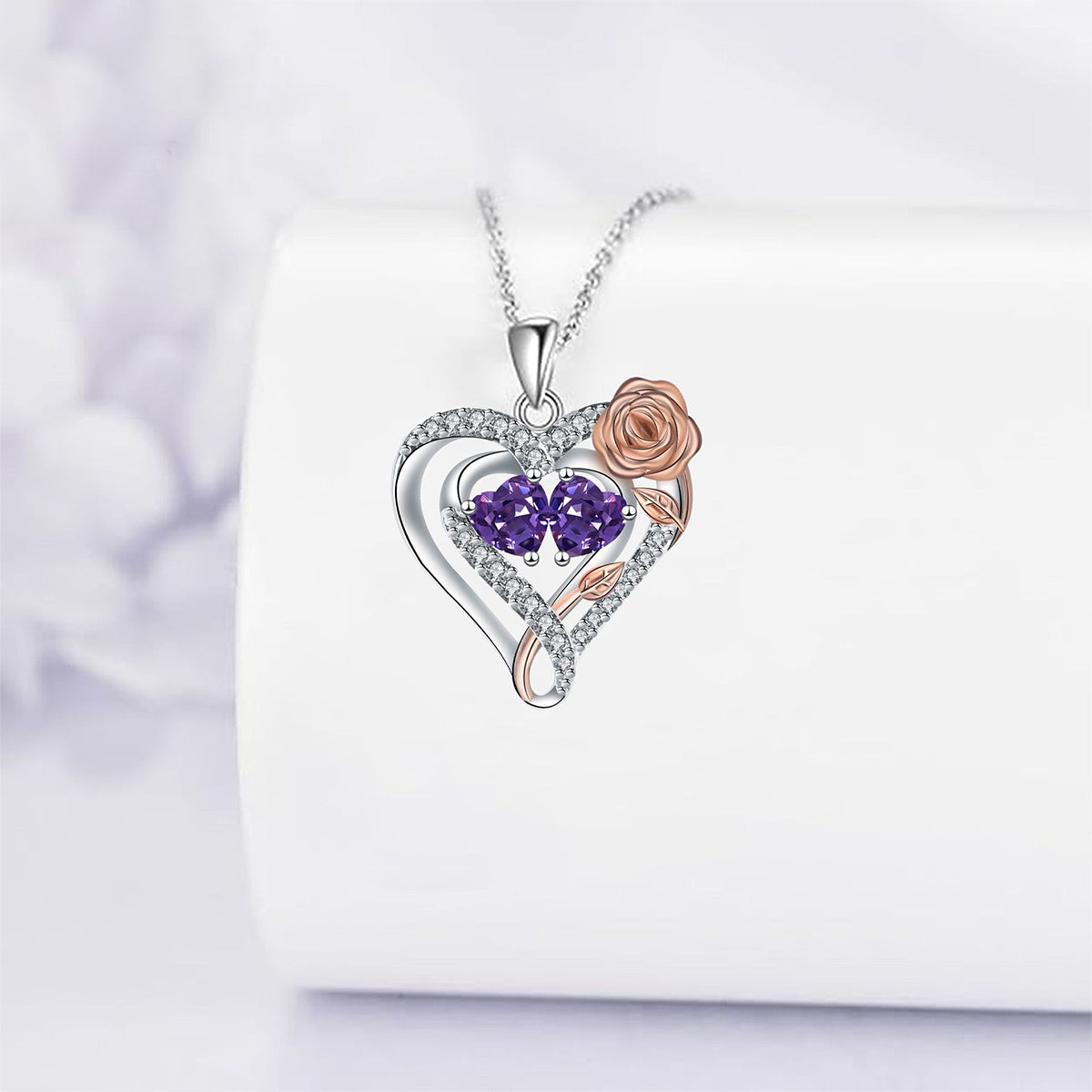 Copper With Silver/Rosegold Plated Heart Pendant Necklace