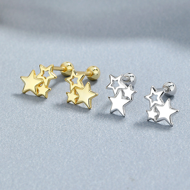 925 Sterling Silver Star Screw Back Stud Earrings