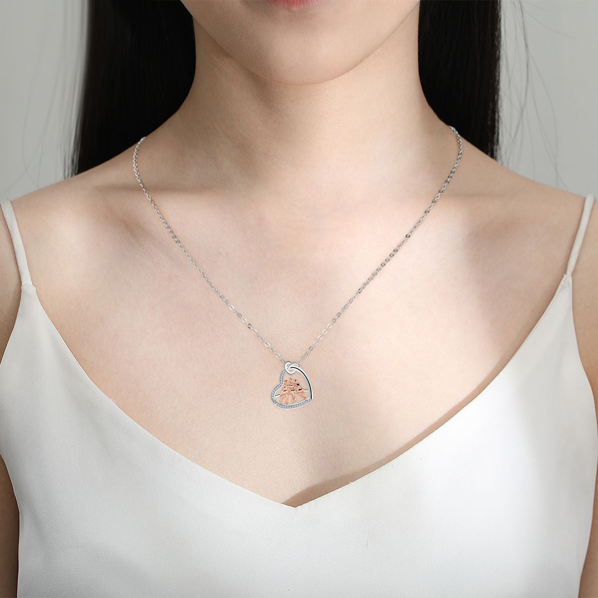Copper With Silver/Rosgold Plated Heart Friends Pendant Necklace
