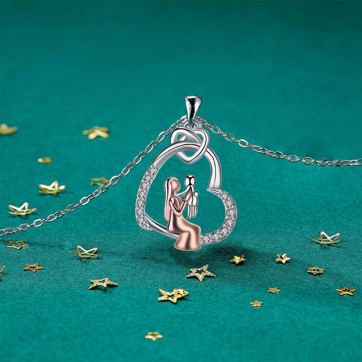 Copper With Silver/Rosegold Plated Heart Pendant Necklace