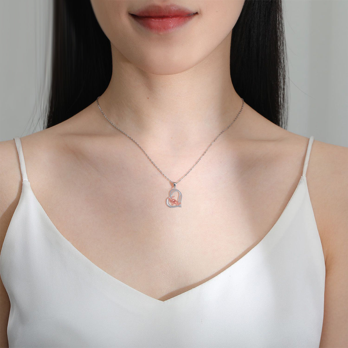 Copper With Silver/Rosegold Plated Heart Pendant Necklace