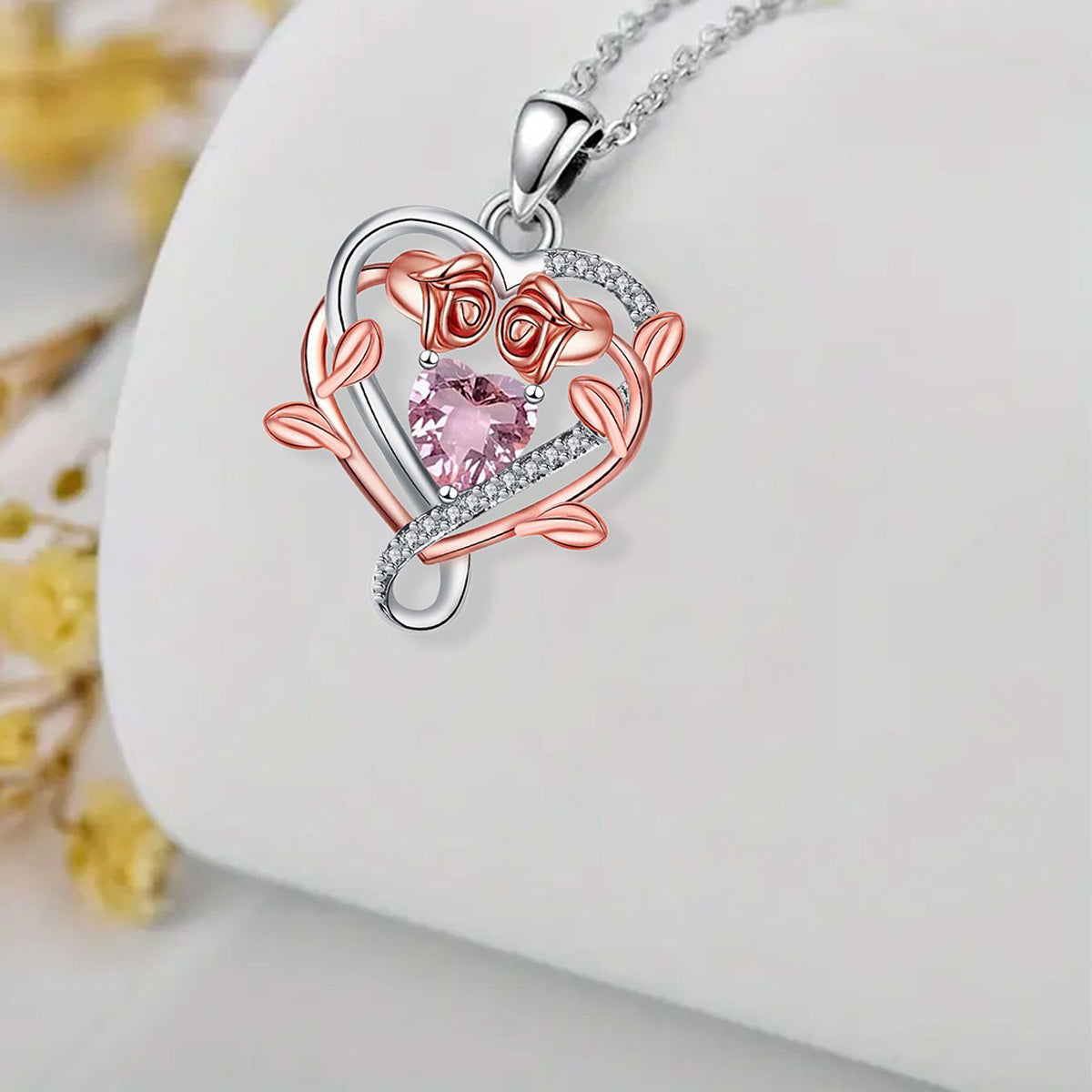 Copper With Silver/Rosegold Plated Heart Pendant Necklace